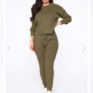 Fashion Nova Cozy Nights Pant Set - Olive